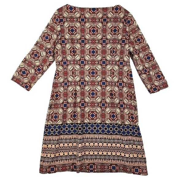Maggy L Weekend Shift Dress Size 12 Geometric Print 3/4 Sleeve Red Blue Career. - Picture 5 of 9